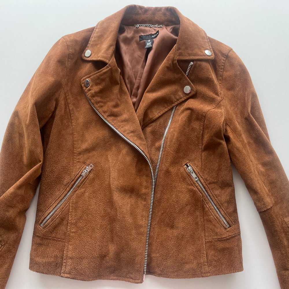 Aqua Cropped Suede Moto Jacket